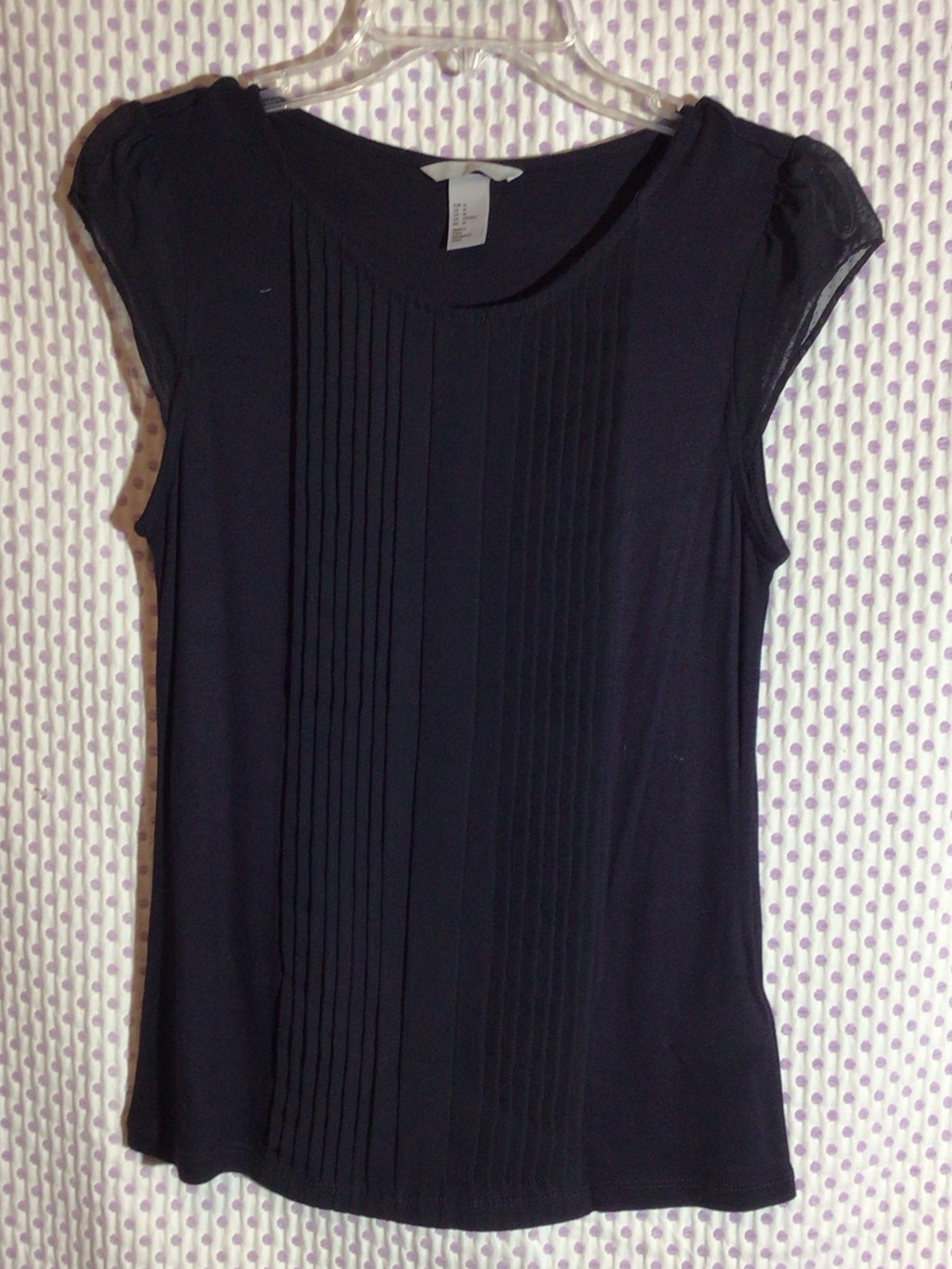 H&M Black Pleated Front Cap Sleeve Top